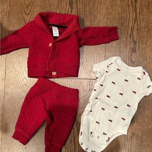 Carter's Red Quilted set with White Onesie with Red Train Accents